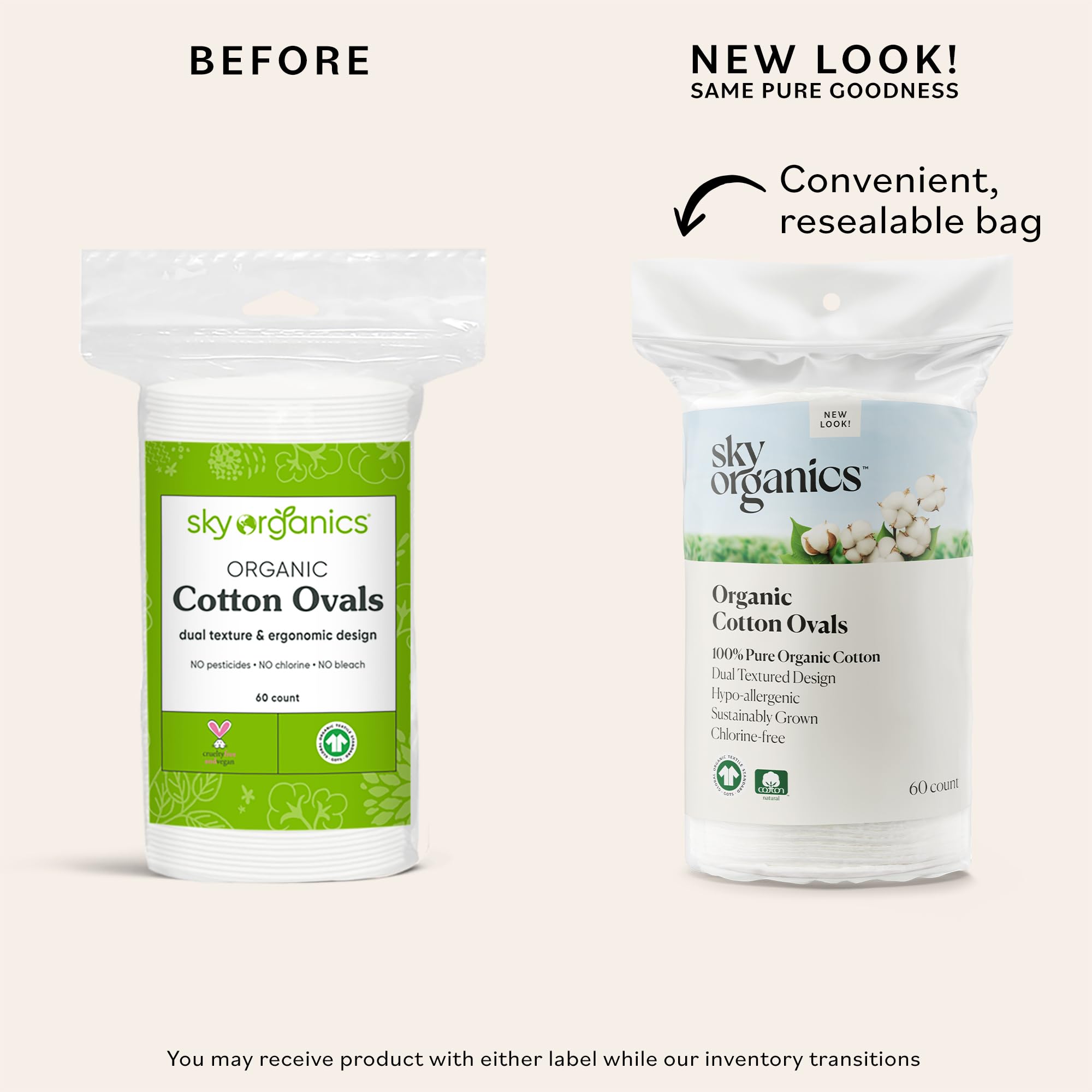 Sky Organics cotton pads smooth side for easy toner application