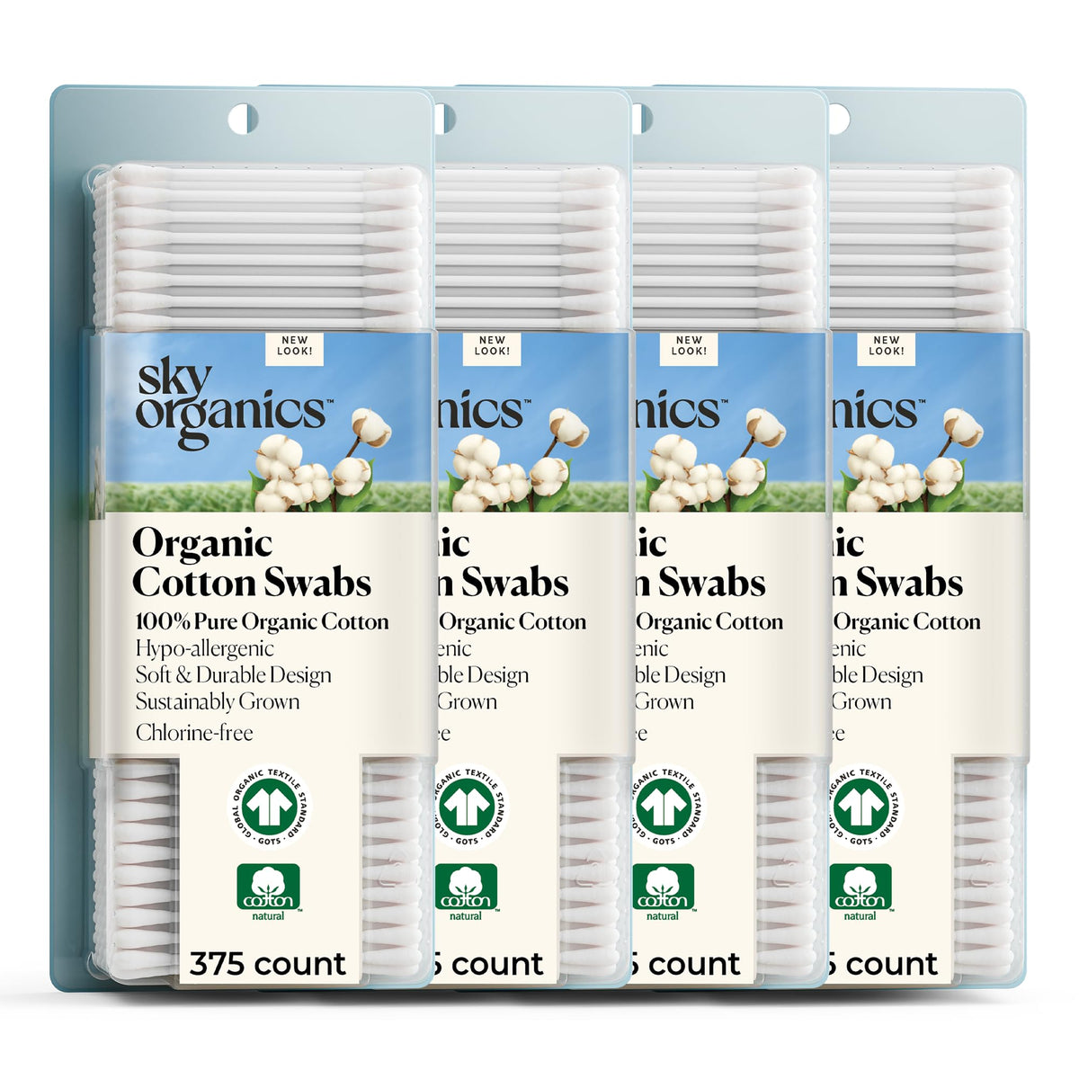Sky Organics four-pack swabs with ultra-soft tips for gentle cleaning.