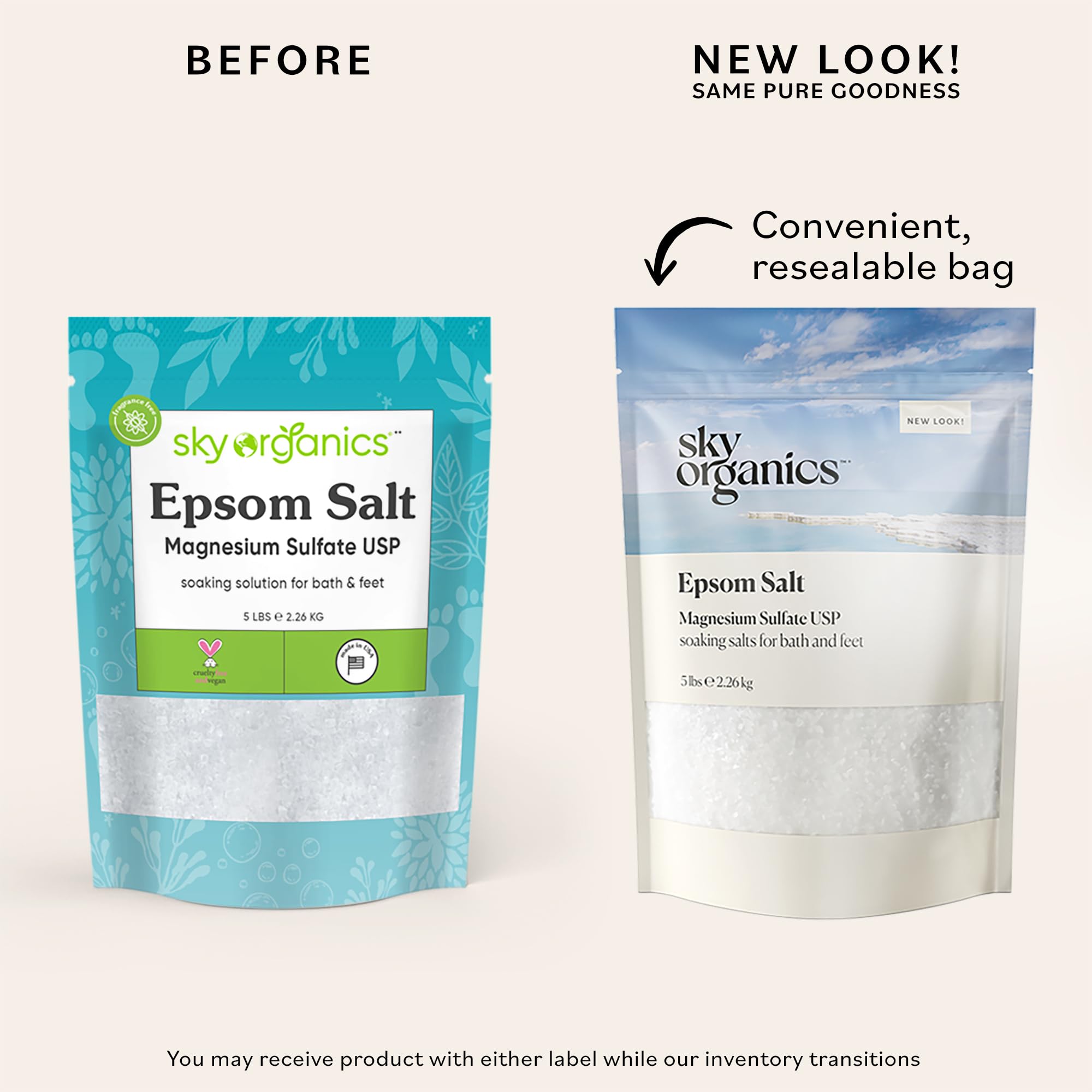 Epsom Salt dissolves quickly in warm water for a smooth bath experience with Sky Organics.