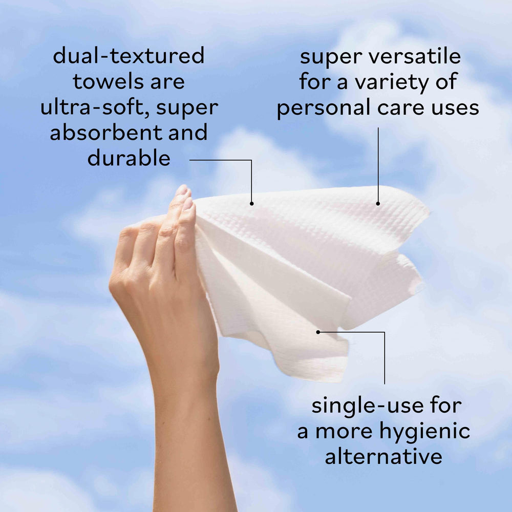 Sky Organics face towels shown with cleanser for makeup removal and cleansing.