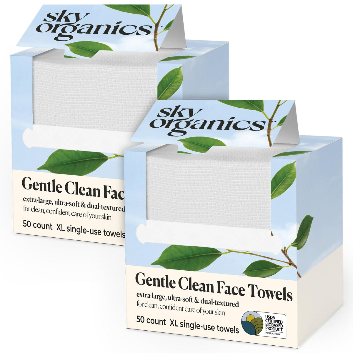Sky Organics Gentle Clean Face Towels with dual textures for comfortable cleansing and hygienic use.