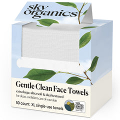 Sky Organics Gentle Clean Face Towels packaging shows convenient disposable cleansing for makeup removal.