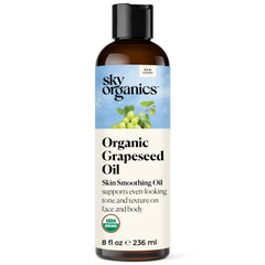 Sky Organics Grapeseed Oil bottle showing lightweight hydration for smoother skin