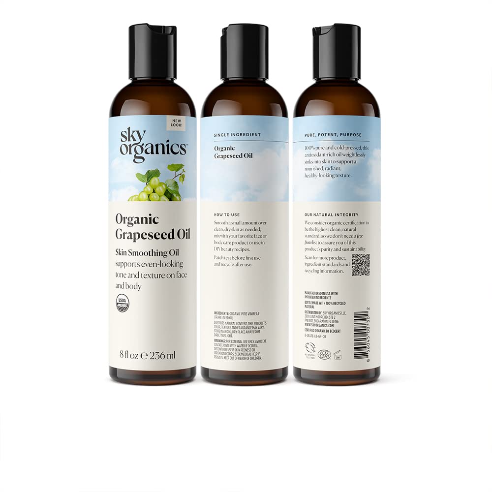 Sky Organics Grapeseed Oil flatlay emphasizing small-batch production