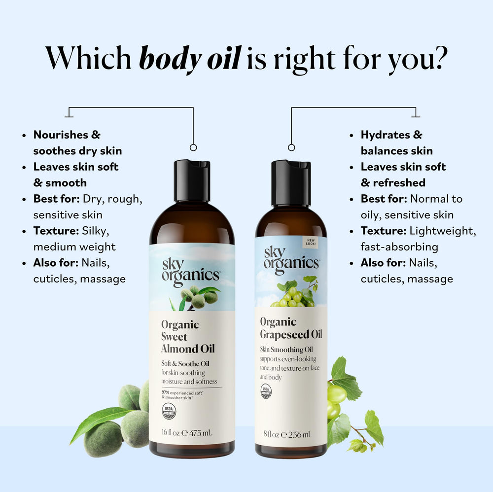 Sky Organics Grapeseed Oil pour closeup highlighting quick absorption