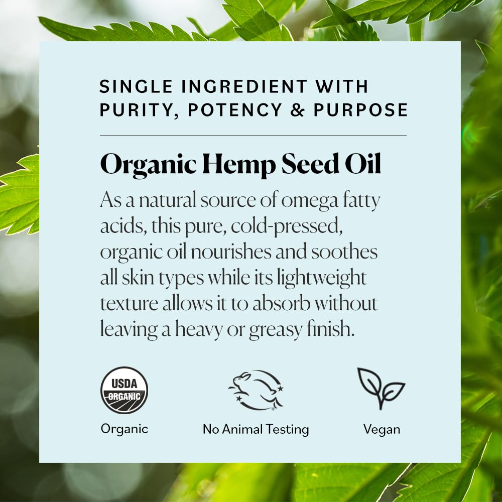 Sky Organics hemp seed oil amber-bottle highlights vegan, cruelty-free skincare options.