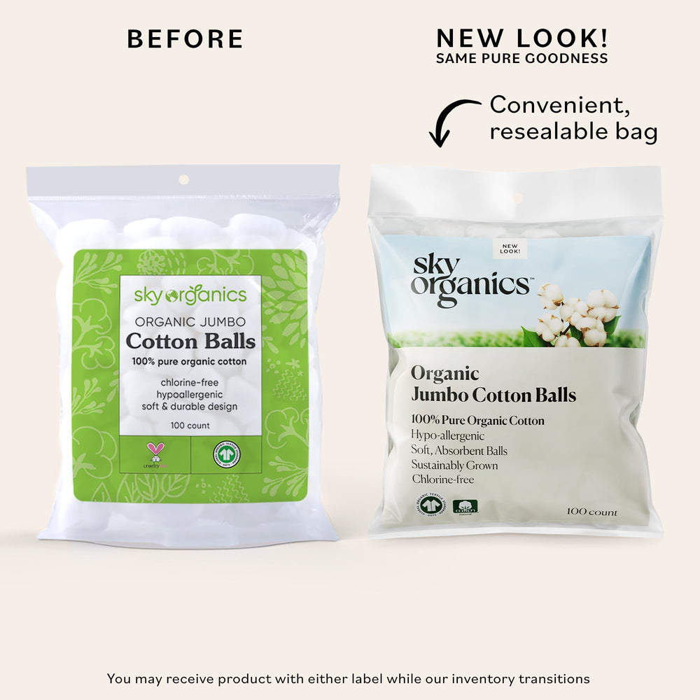 Sky Organics jumbo cotton balls close-up texture ideal for makeup removal.