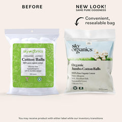 Sky Organics jumbo cotton balls close-up texture ideal for makeup removal.