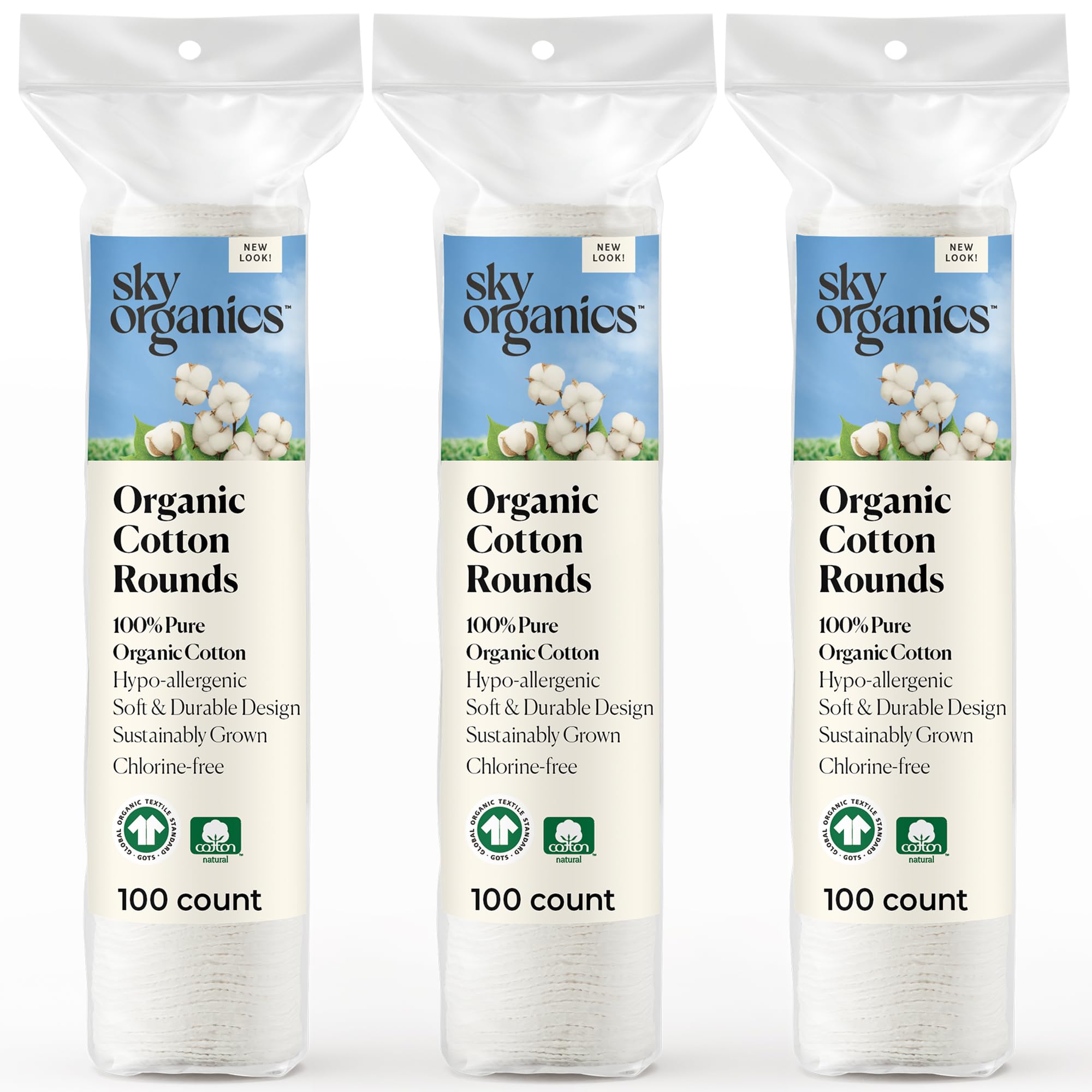 Sky Organics Organic Cotton Rounds for Sensitive Skin – 300 ct, GOTS C ...