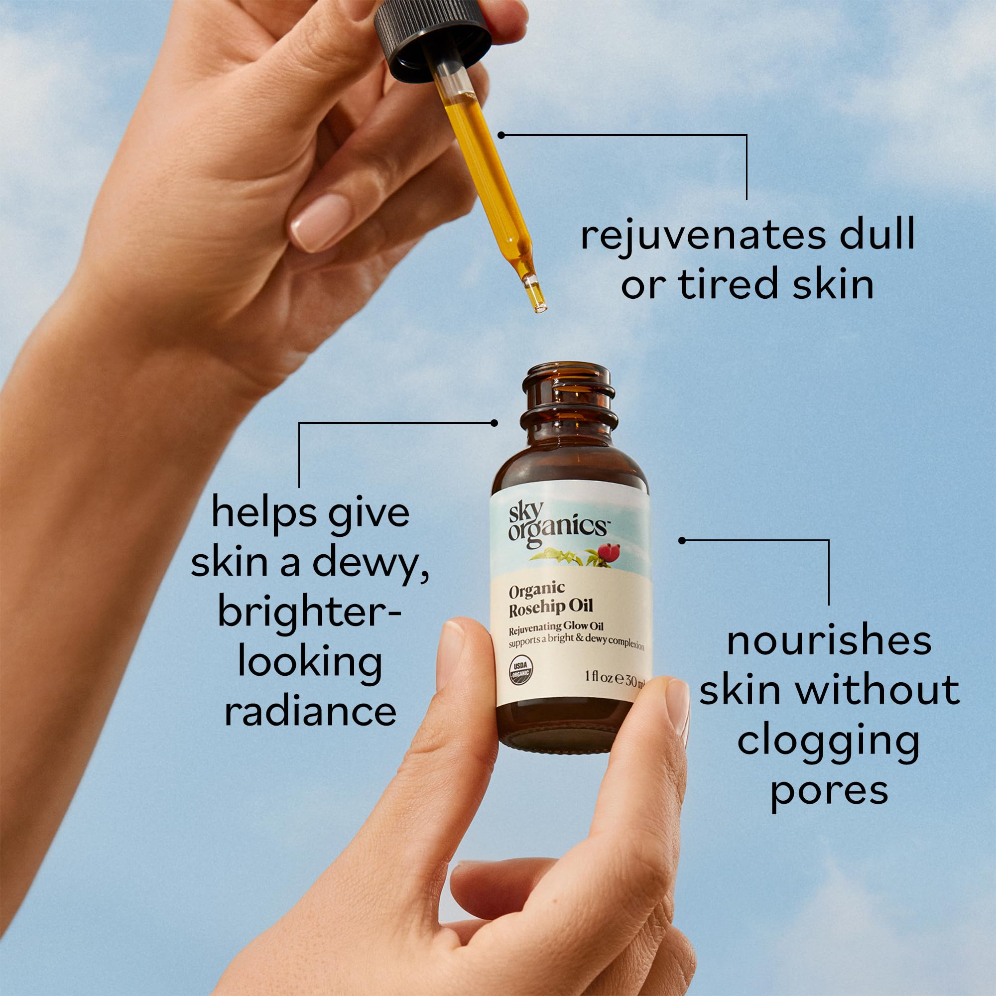 Sky Organics Rosehip Oil organic certifications badge signals clean beauty values