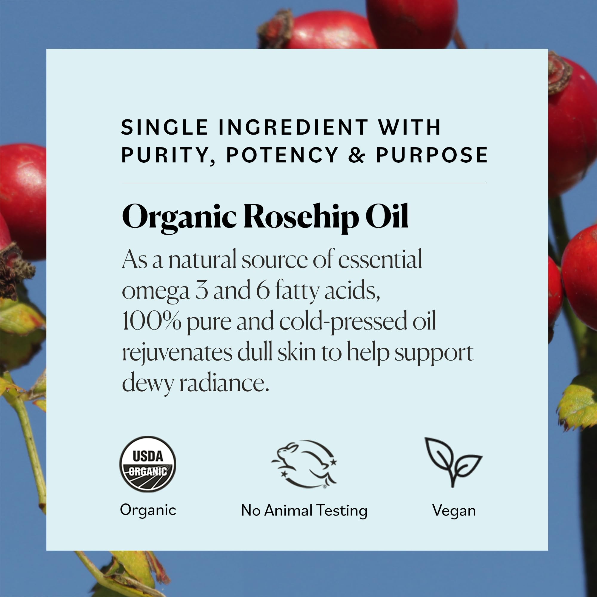 Sky Organics Rosehip Oil texture shot illustrates silky, non-greasy finish
