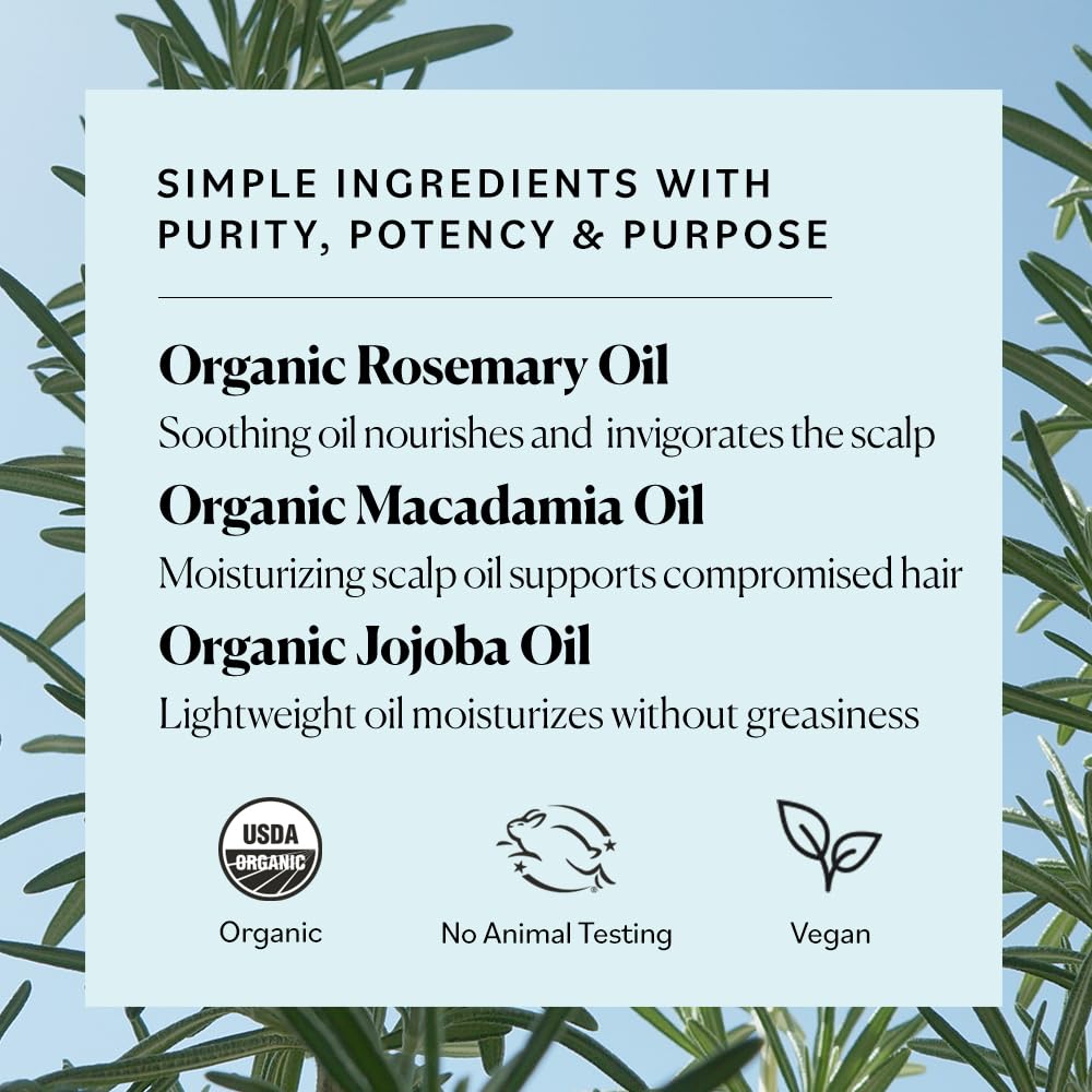 Close-up of rosemary, macadamia, and jojoba ingredients in Sky Organics formula