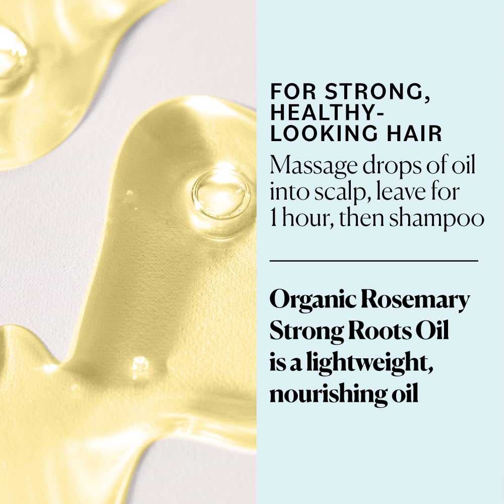Rosemary oil with macadamia oil highlighting rich hydration for dry hair