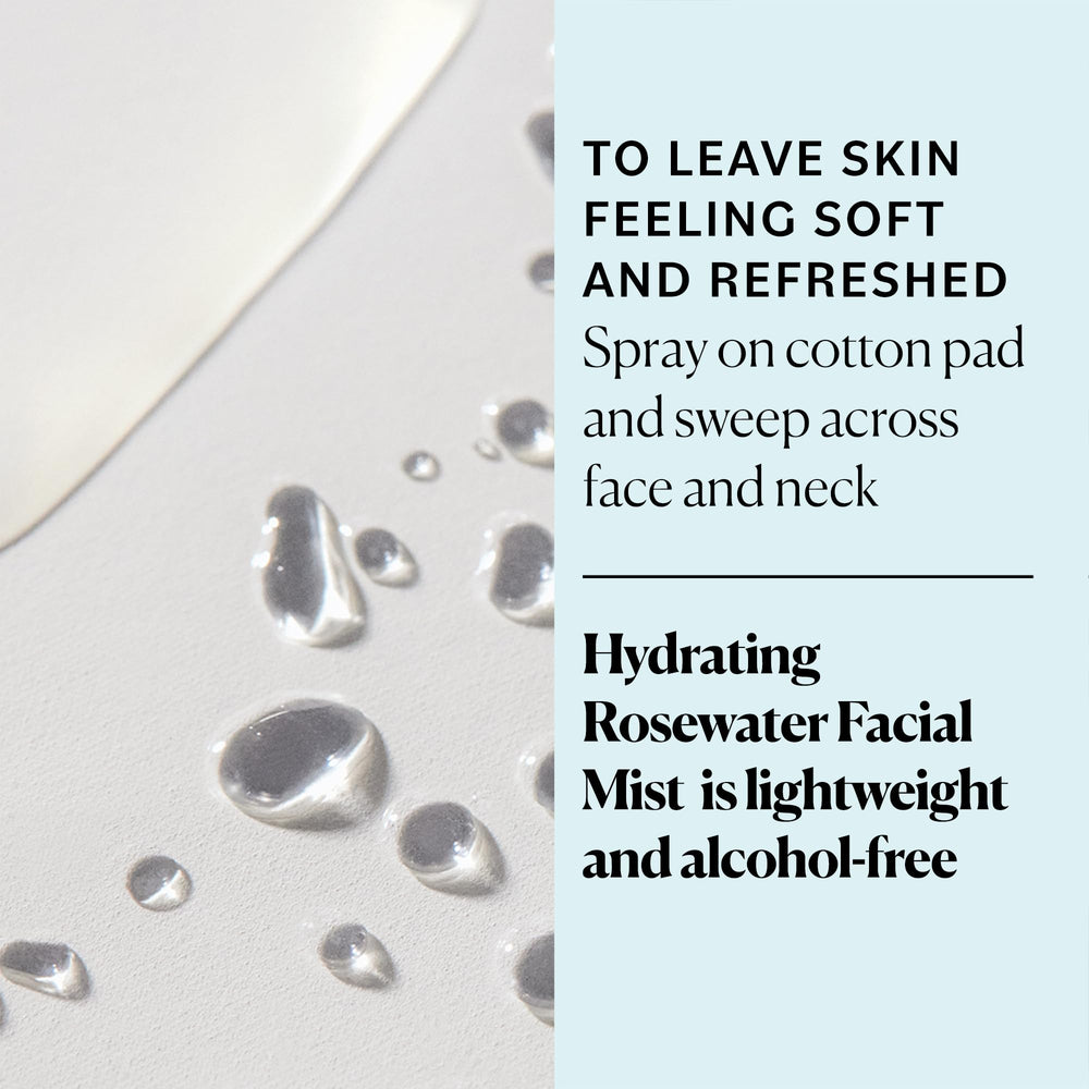 Sky Organics Rosewater Steam-Distilled label close-up emphasizes pure, alcohol-free hydration.