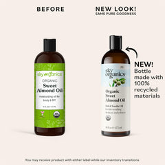 Sky Organics almond oil dispensing cap enables mess-free daily skincare.