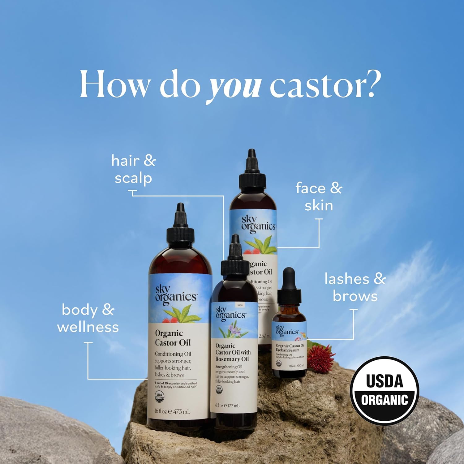 Sky Organics USDA Organic and cruelty-free certification highlighted on packaging.
