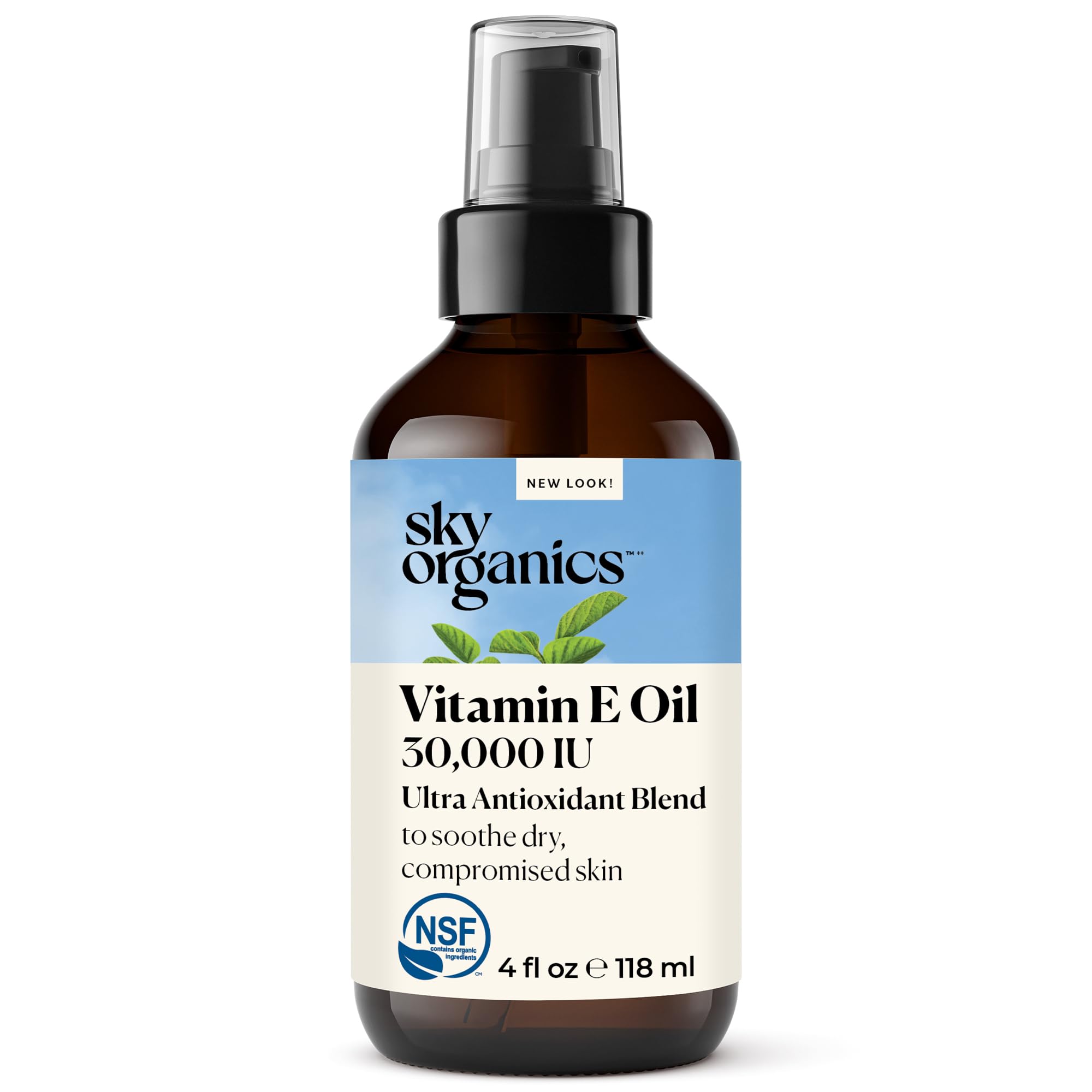 Sky Organics Vitamin E Oil Blend bottle close-up for antioxidant skin support