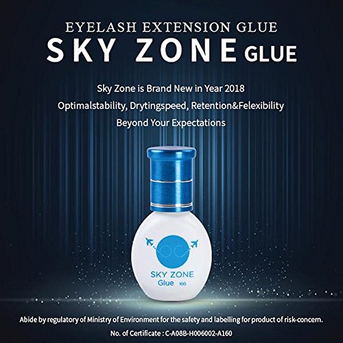 Sky Zone eyelash glue dry-time graphic showing 1-2 second setting