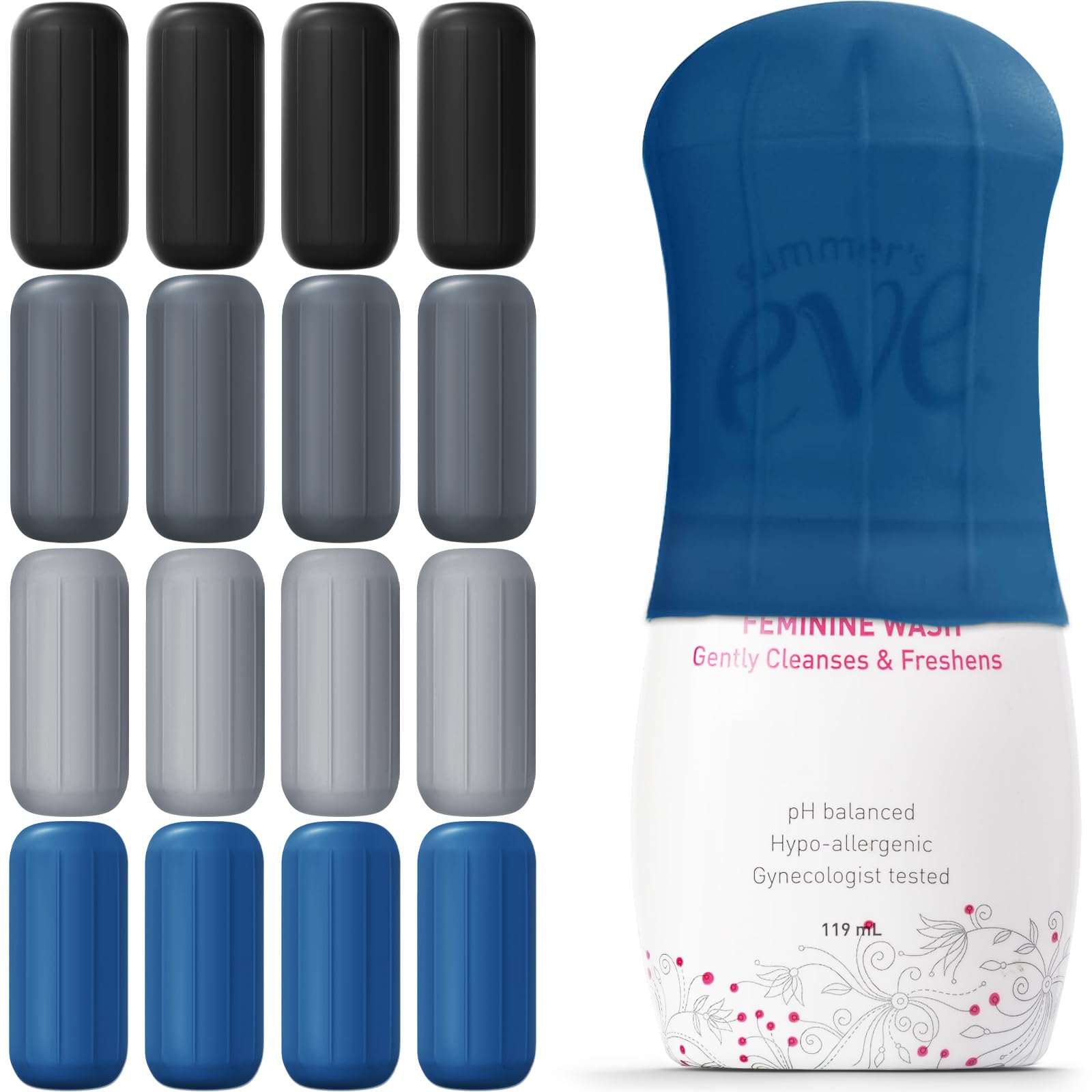 Skyconser 16-pack silicone bottle cover set; compact travel protection against leaks.