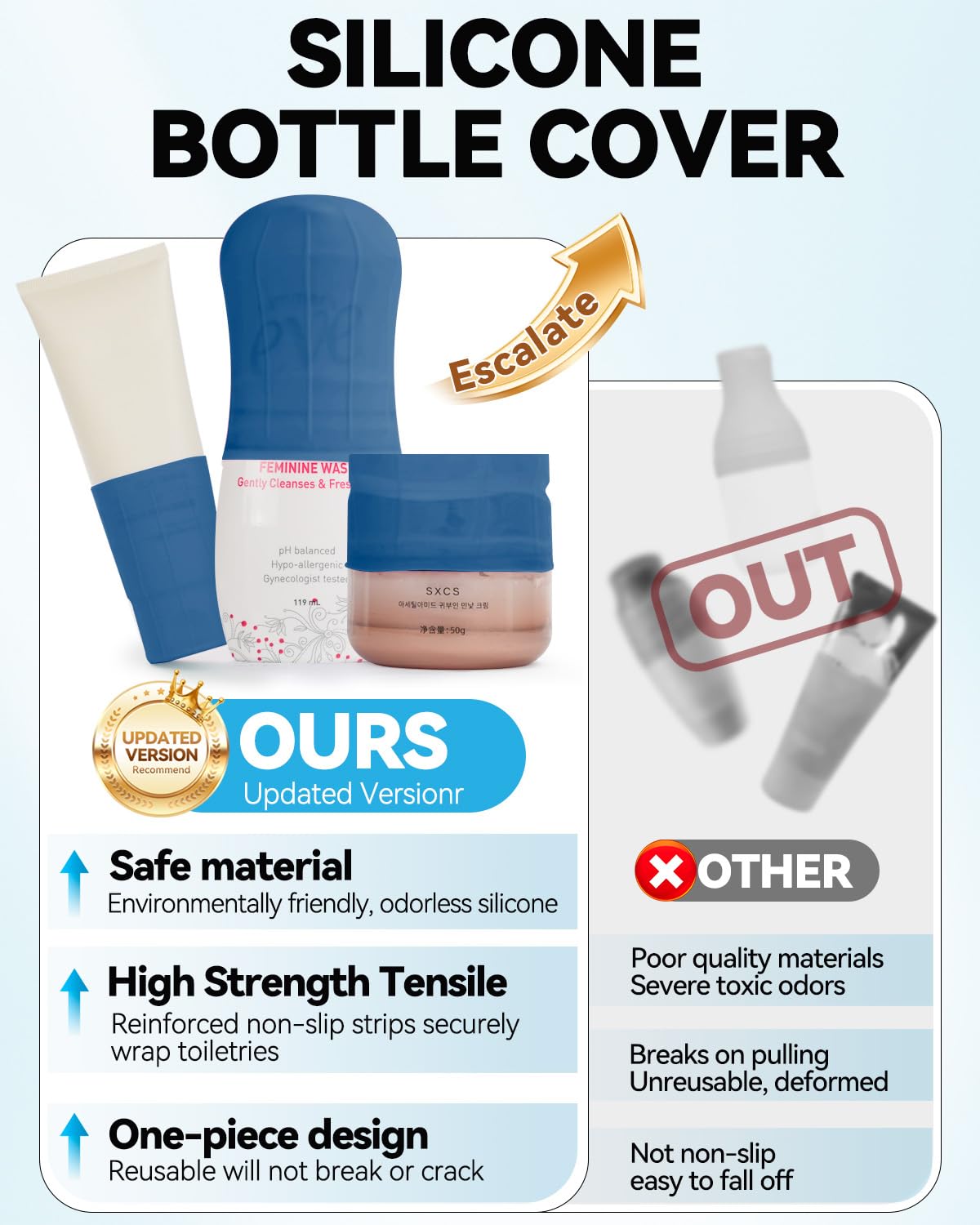 Skyconser silicone bottle cover elastic sleeve; secure leak-proofing for liquid containers.
