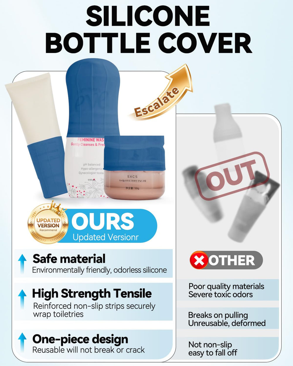Skyconser silicone bottle cover elastic sleeve; secure leak-proofing for liquid containers.