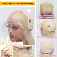 Skydo 613 blonde bob wig cap 22-5 closeup highlights secure, comfortable fit.