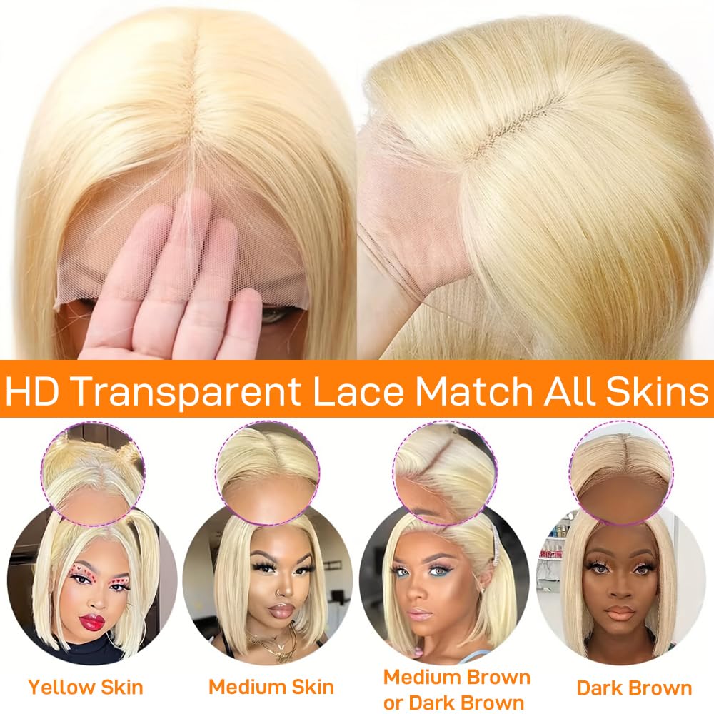 Skydo 613 blonde bob wig density 180 closeup emphasizes fullness and movement.