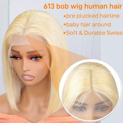 Skydo 613 blonde bob wig lace-front detail reveals 13x4 parting area.