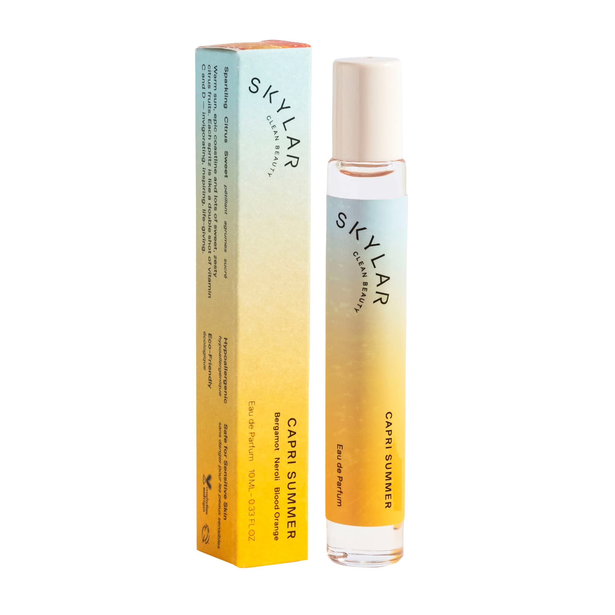 Skylar Capri Summer bottle glows with citrus brightness for daily confidence.
