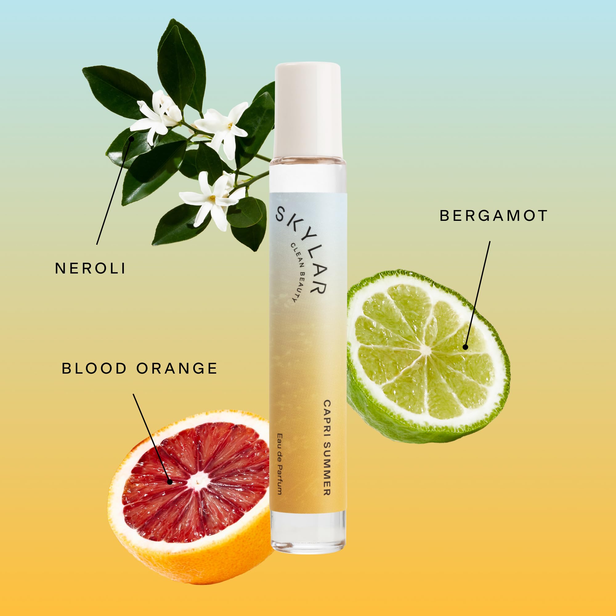 Skylar Capri Summer middle-notes image highlights neroli and dewy rose for softness.