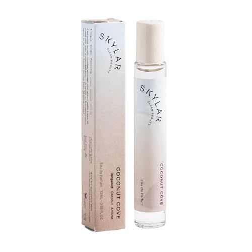 Skylar Coconut Cove bottle closeup highlighting clean, hypoallergenic formula for sensitive skin.