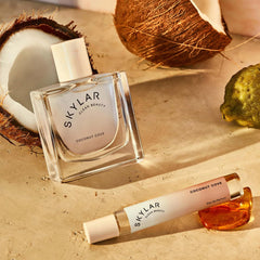 Skylar Coconut Cove packaging box highlights vegan, clean ingredients and hypoallergenic promise.