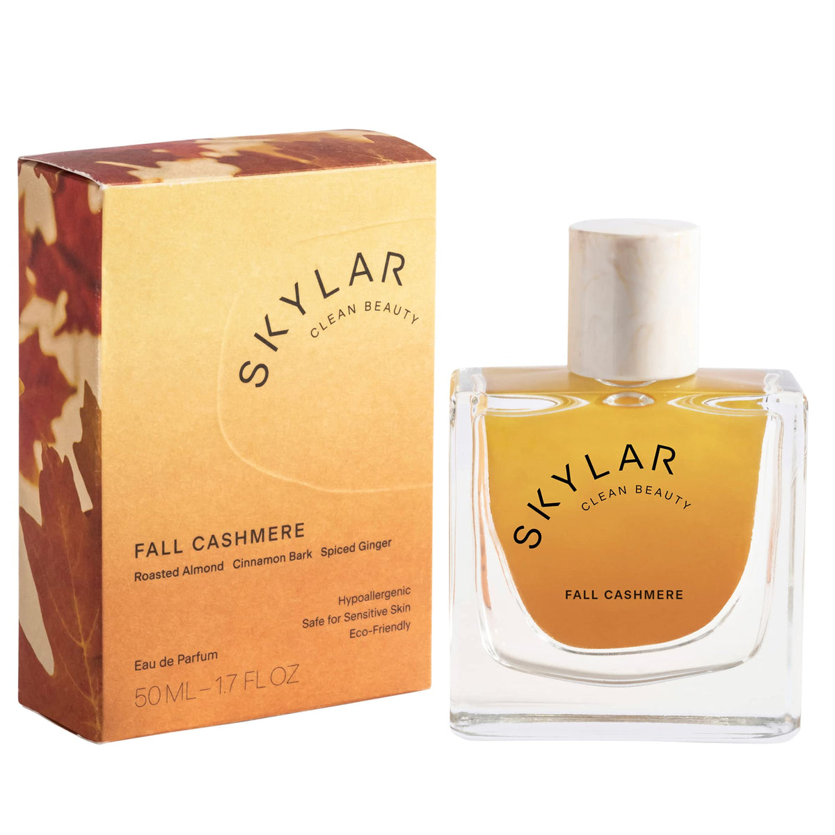 Skylar Fall Cashmere bottle front shows a cozy autumn scent for evenings.