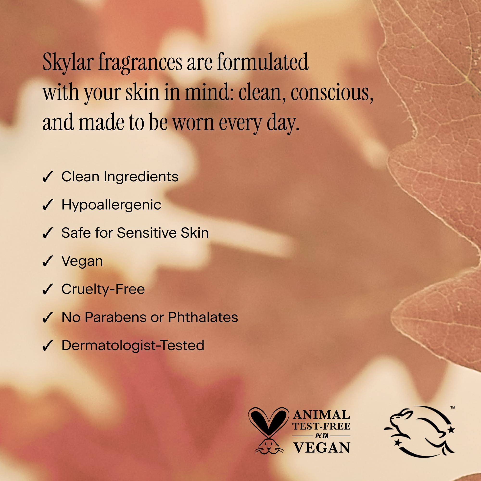 Skylar Fall Cashmere on-shelf display emphasizes clean, cruelty-free perfume option.