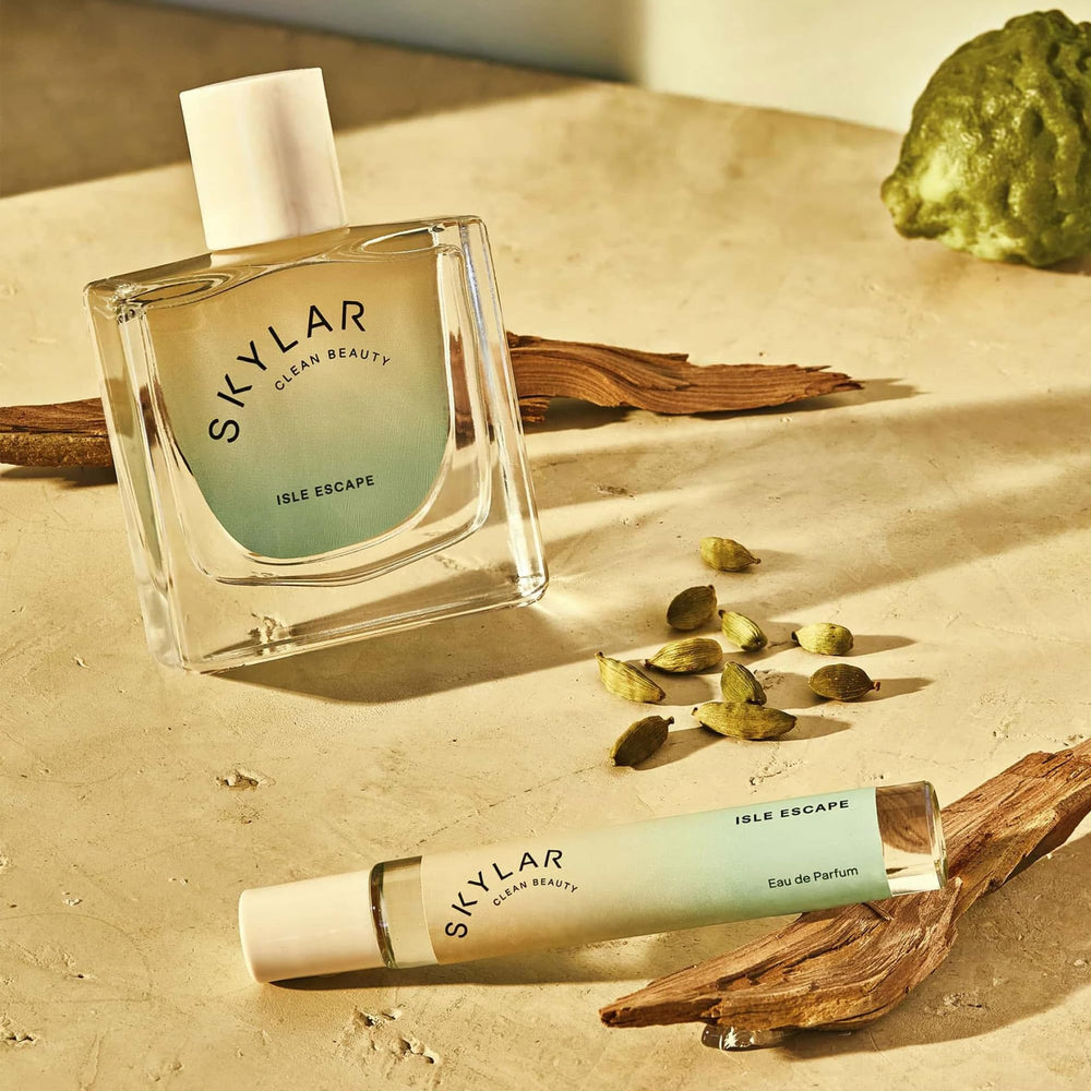 Skylar Isle Escape packaging box showcases vegan, cruelty-free promise for mindful shoppers.