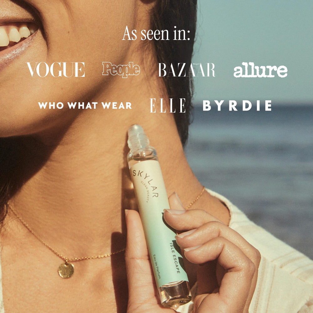 Skylar Isle Escape vegan-symbol image reinforces ethical, skin-friendly fragrance choice.