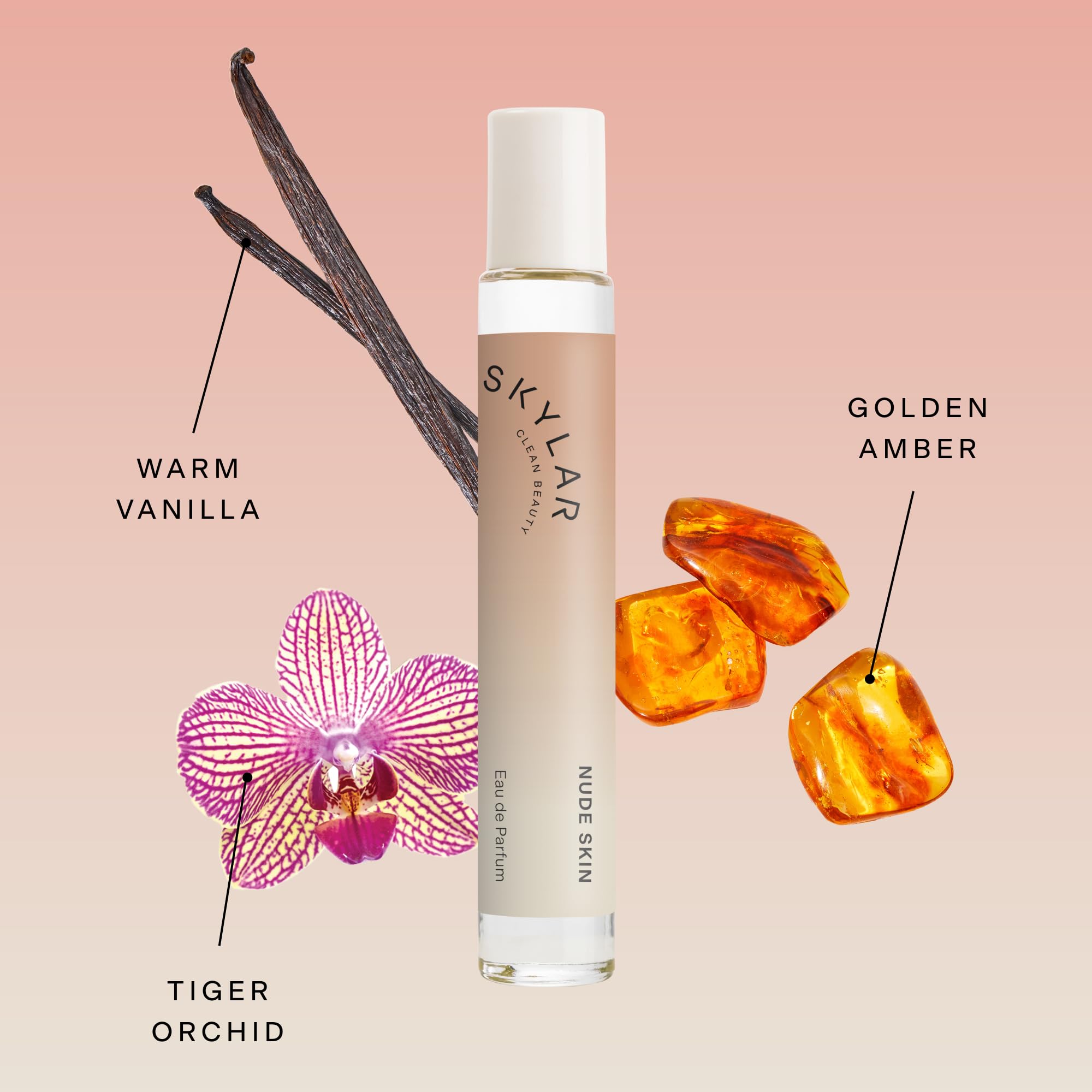 Skylar Nude Skin EDP middle-notes tiger orchid convey lush, intimate scent.