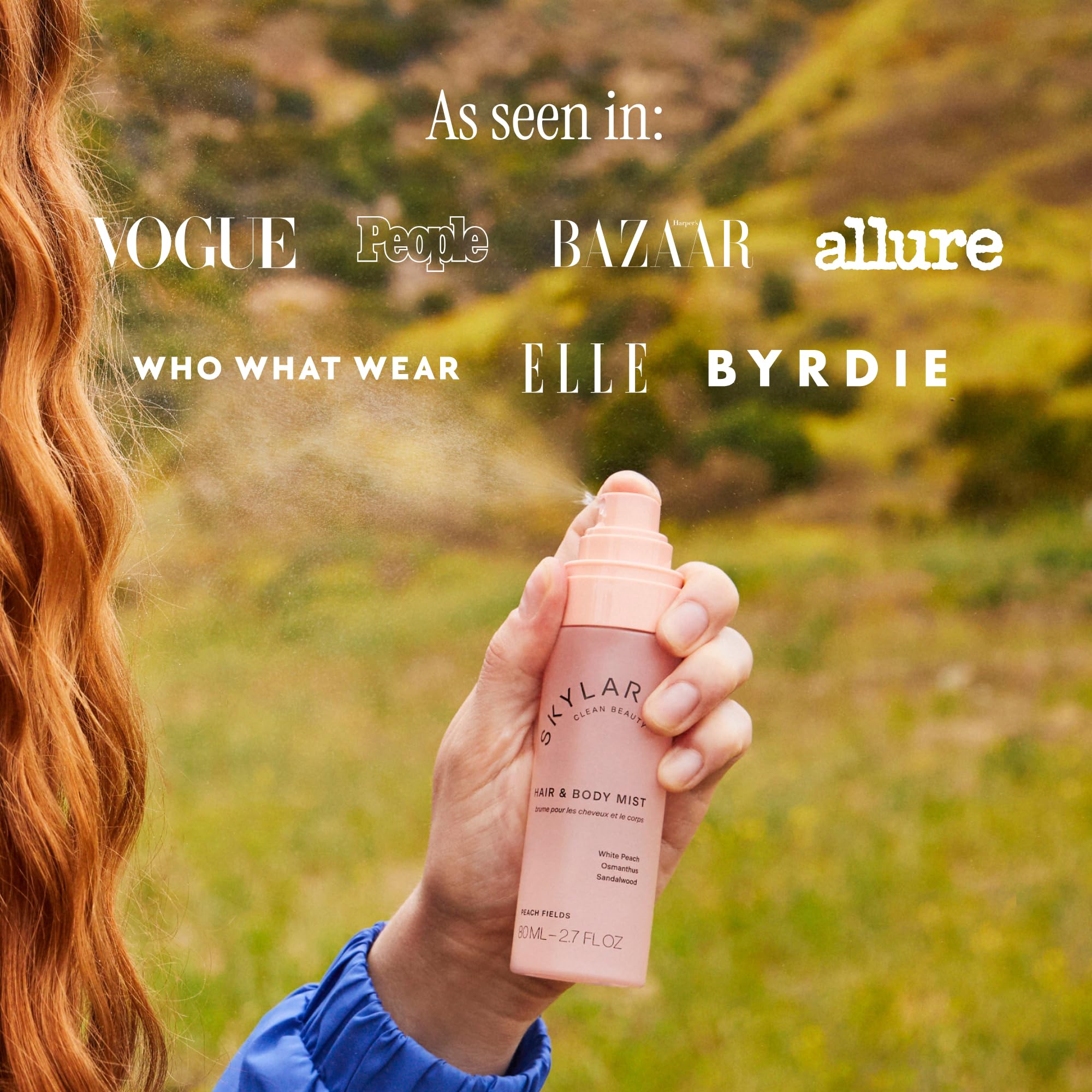 Skylar Peach Fields label detail emphasizes vegan and cruelty-free promise.