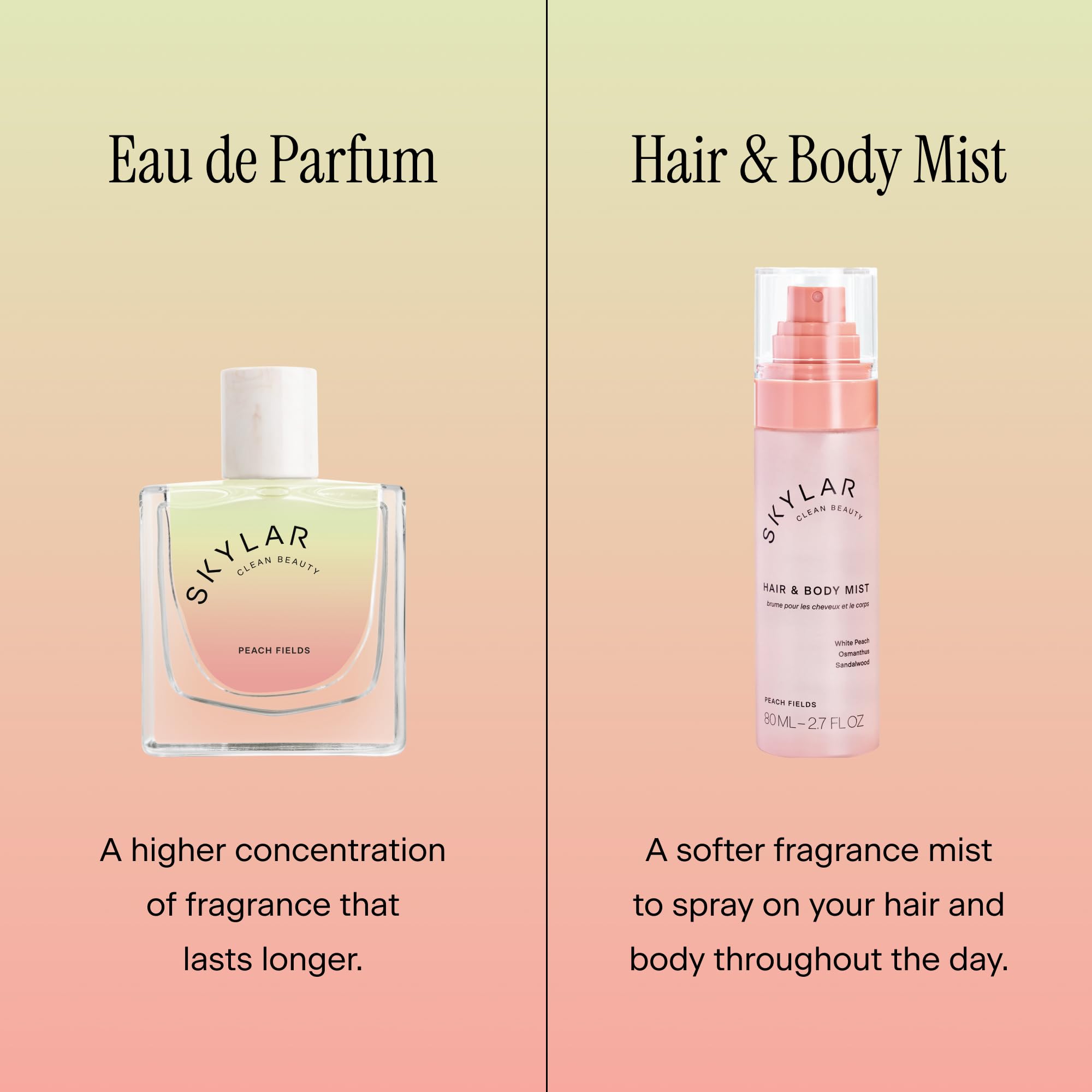 Skylar Peach Fields packaging showcases refined clean beauty in a compact bottle.