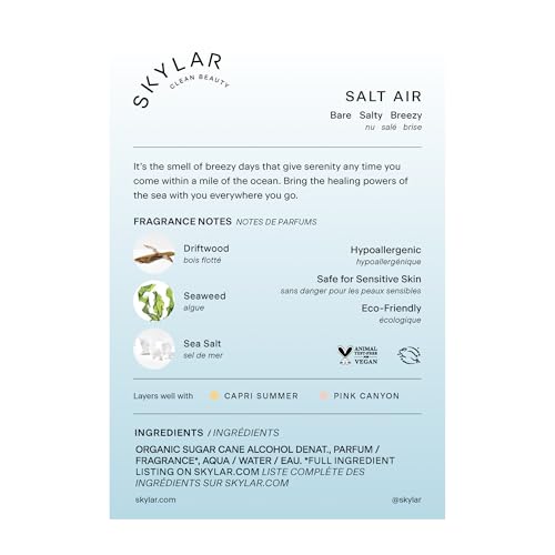 Skylar Salt Air bottle cap closeup highlighting hypoallergenic vegan clean formula