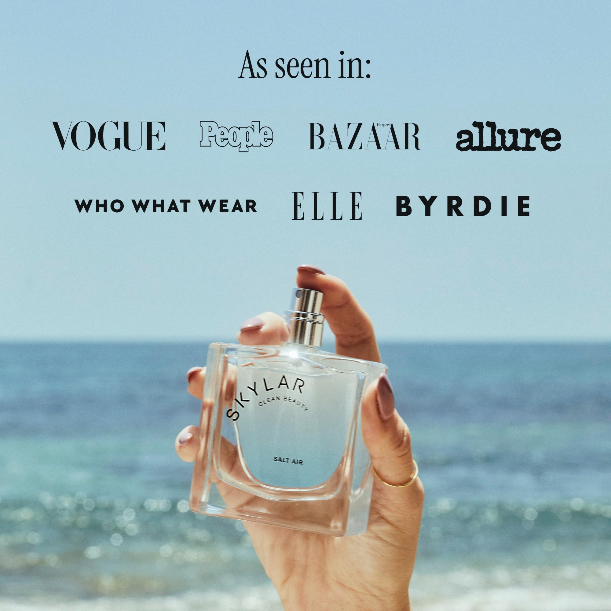Skylar Salt Air bottle on a dresser conveying versatile daily fragrance for anyone