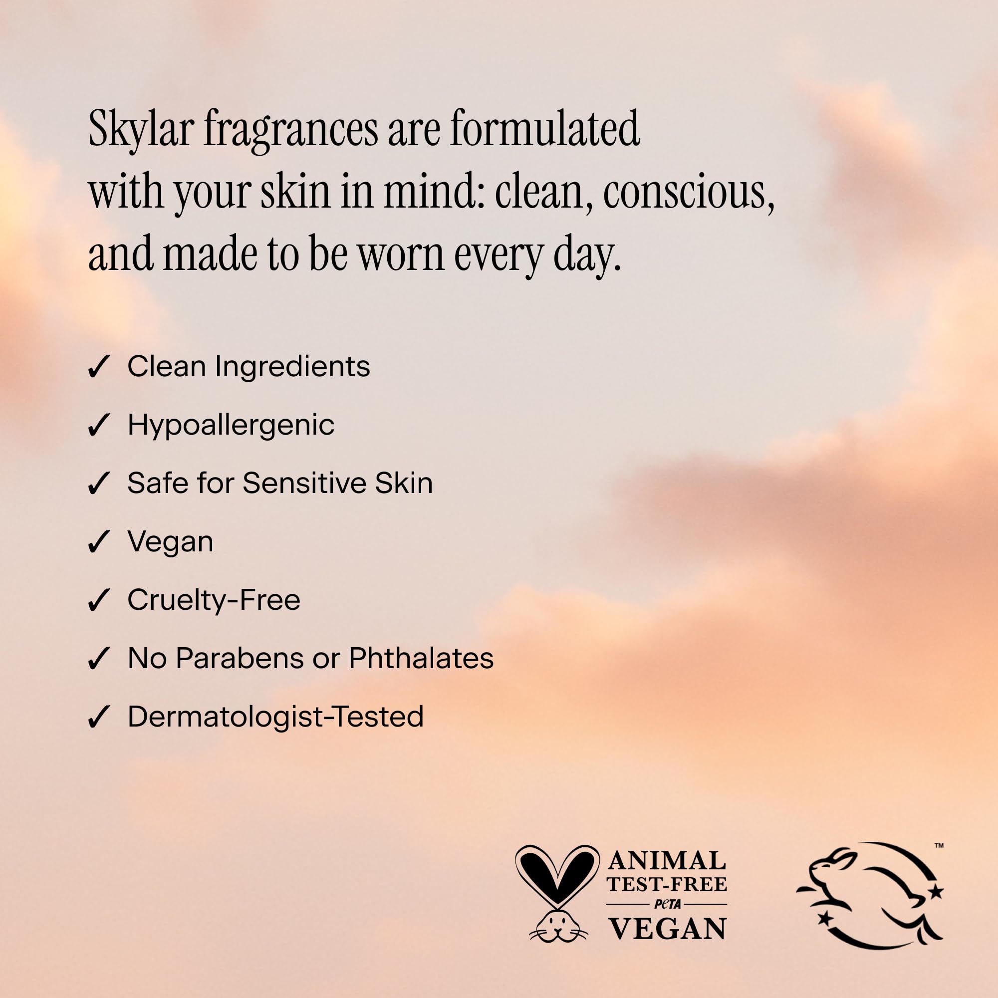 Skylar Vanilla Sky closeup label highlighting hypoallergenic vegan clean formulation