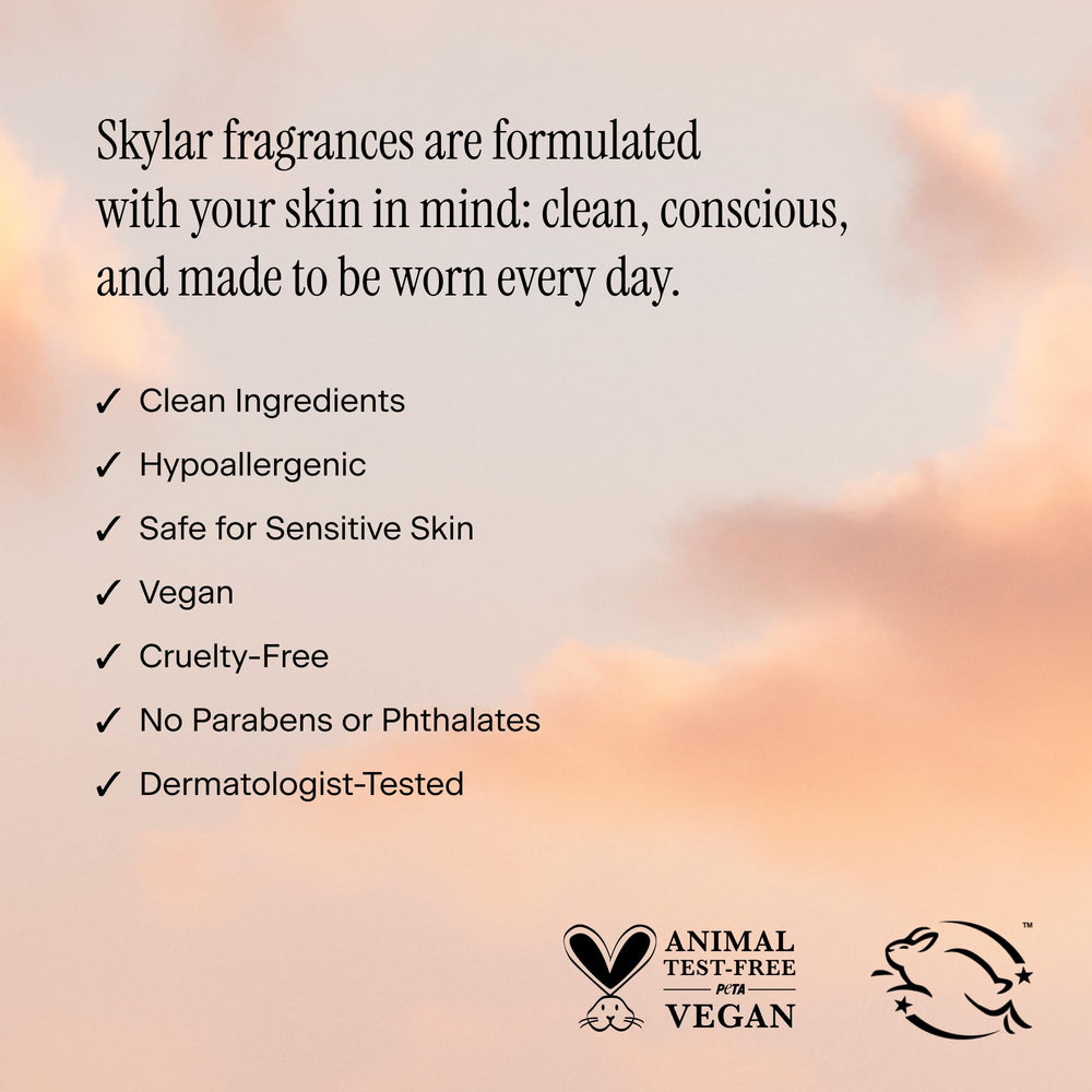 Skylar Vanilla Sky closeup label highlighting hypoallergenic vegan clean formulation