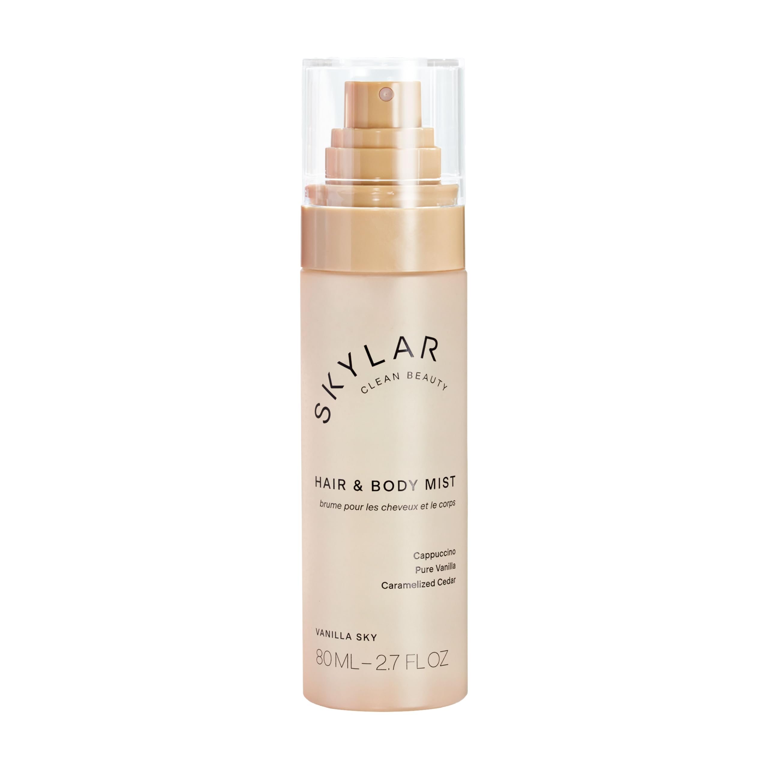 Skylar Vanilla Sky Hair & Body Mist bottle shows a clean, versatile fragrance for daily wear.