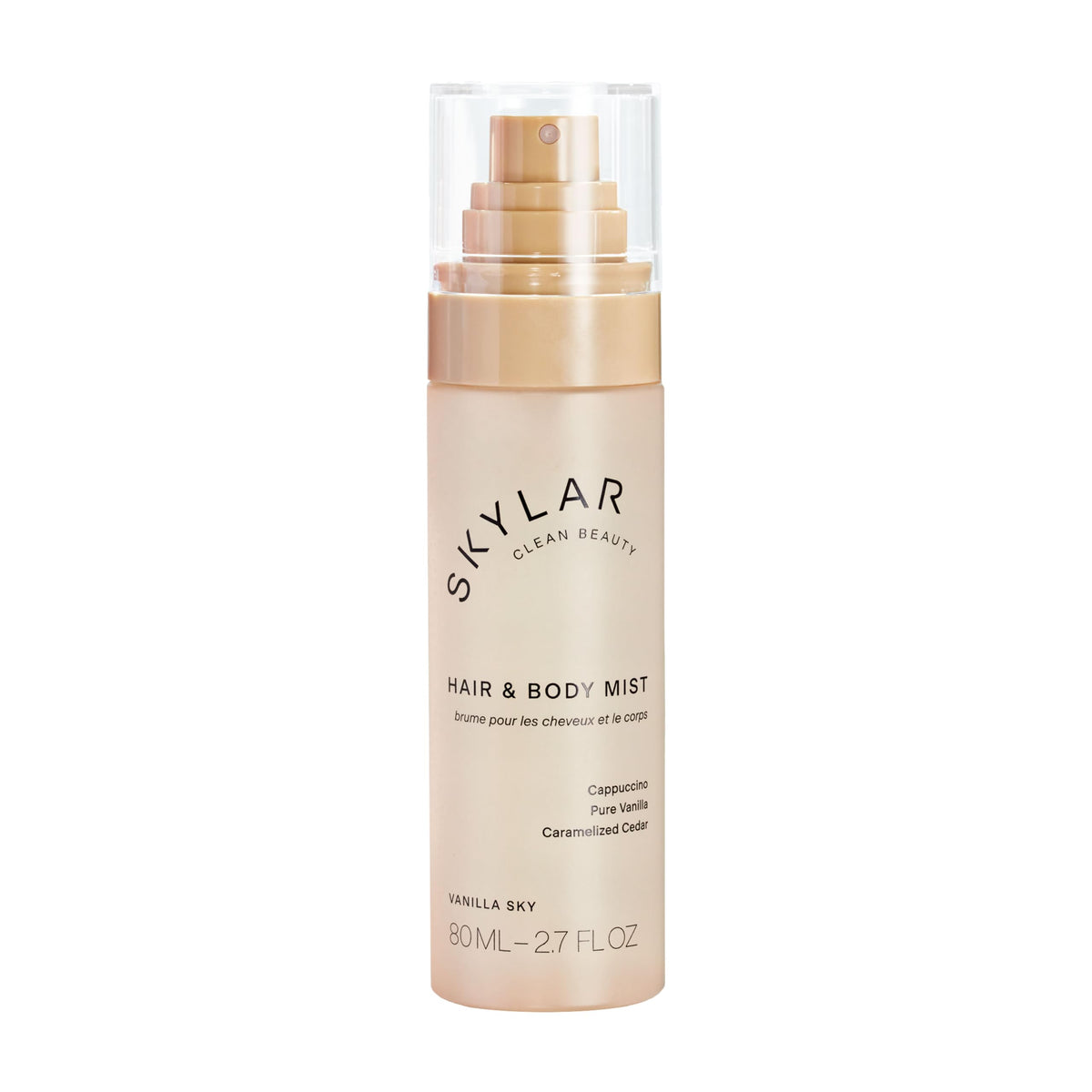 Skylar Vanilla Sky Hair & Body Mist bottle shows a clean, versatile fragrance for daily wear.