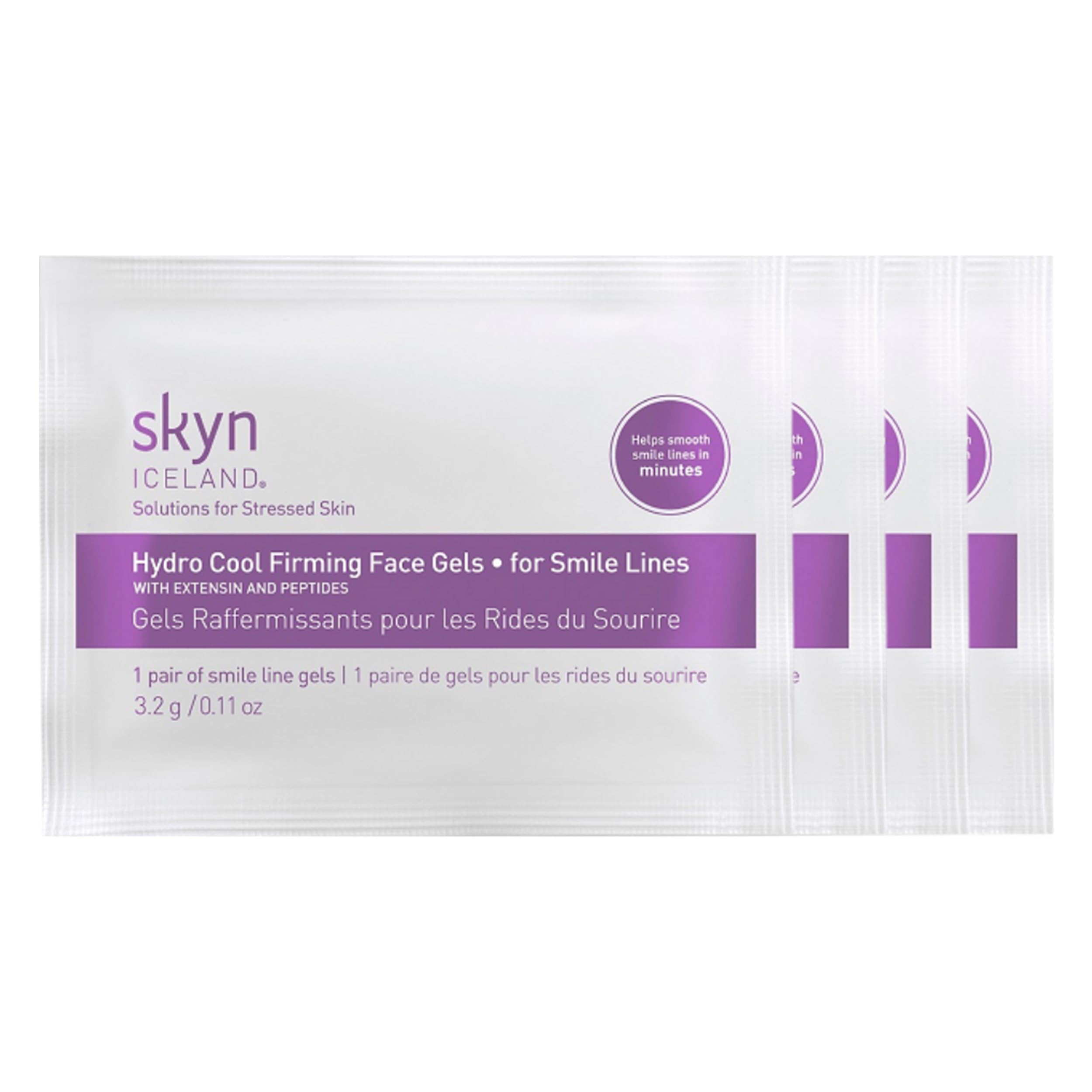 Skyn ICELAND hydro-cool firming patch packaging highlighting instant smoothing for smile lines.