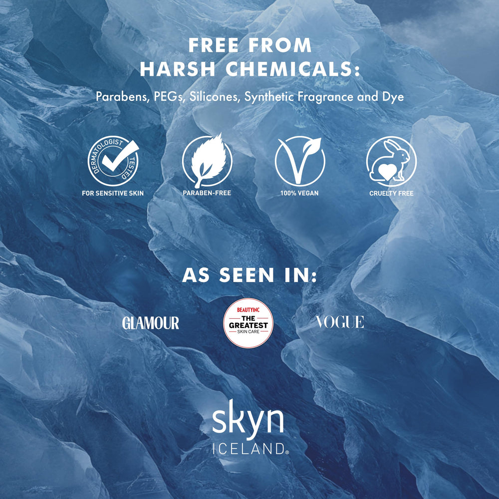 Skyn ICELAND Hydro Cool Under Eye Patches before-after mockup hints refreshed appearance.