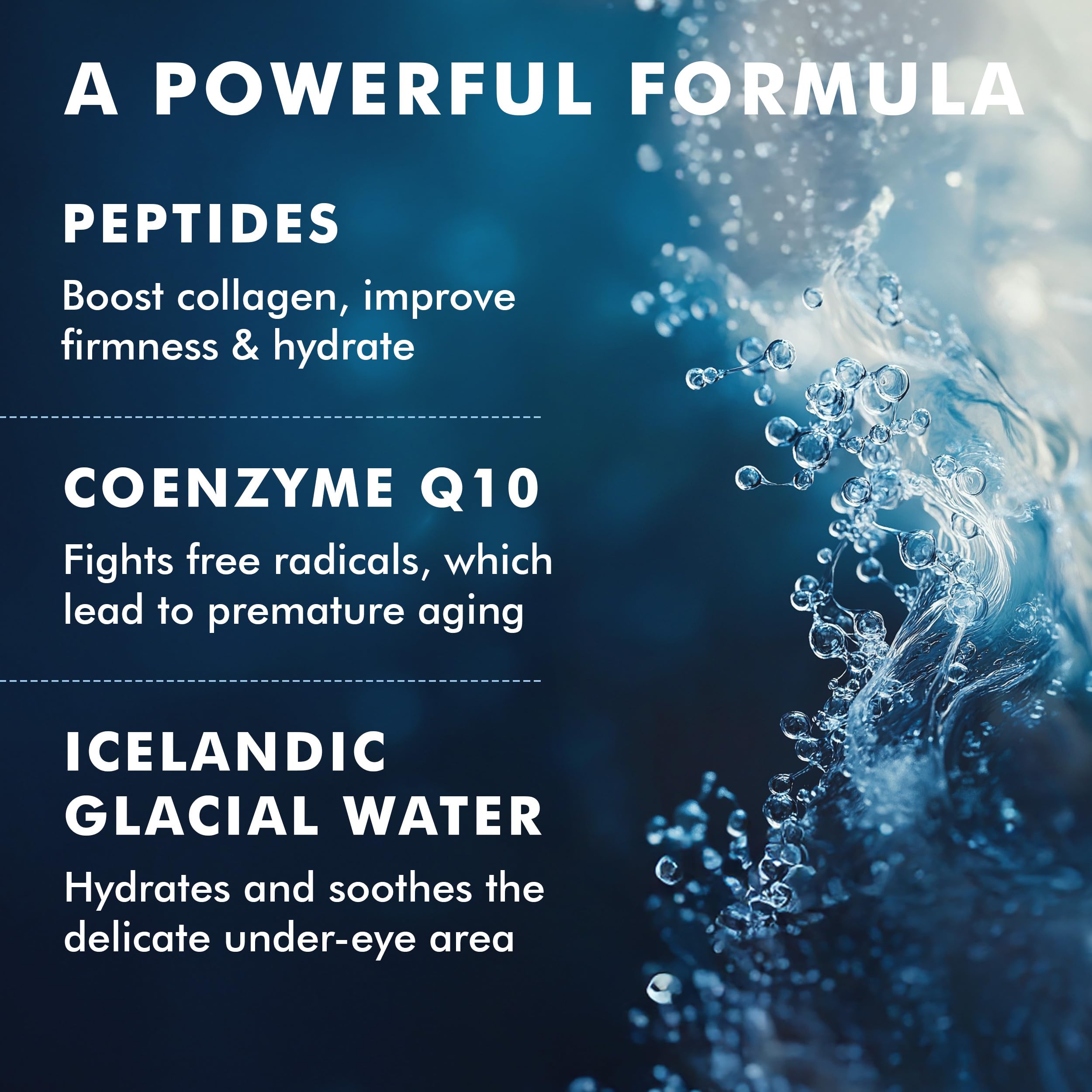 Skyn ICELAND Hydro Cool Under Eye Patches in use on skin demonstrates de-puffing relief.
