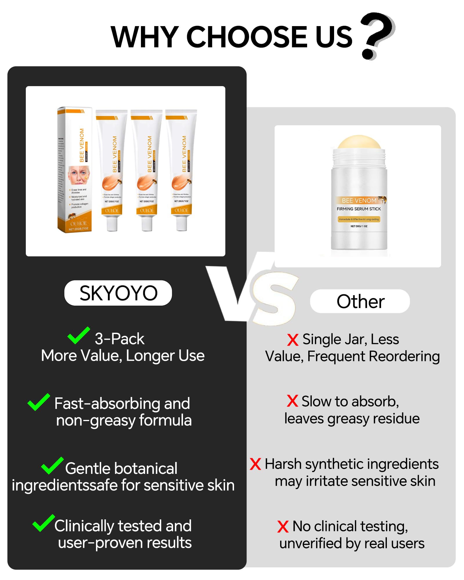 Skyoyo Bee Venom Cream packaging front highlighting premium formulation