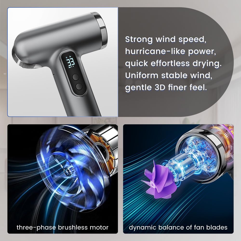 SL Nevnmoe cordless hair dryer with 3 wind speeds enables versatile drying.